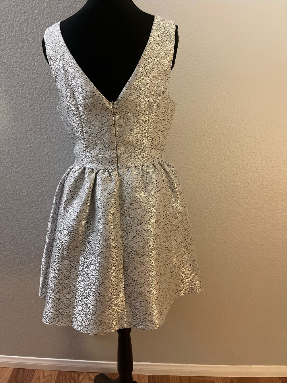 Aniina Silver Brocade V-Back Mini Dress